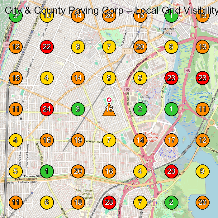 City & County Paving Corp General Contractor GeoGrid ranking map for Bronx NY